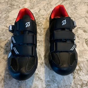 Peloton Cycle Shoes. Size 8. Black with white and red. Like new.